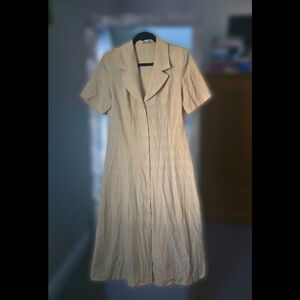 Apricot Vintage Button-Up Midi Dress
